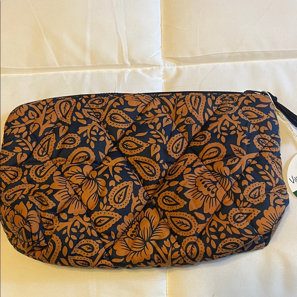 Floral Quilted Women's Bag - Navy and Brown